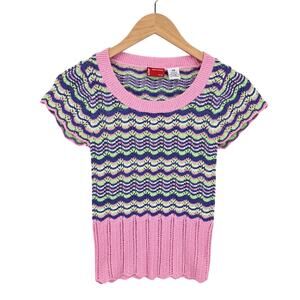 Levi's Vintage Crochet Knit Retro Y2K Stripe Short Sleeve Sweater Top Size XS